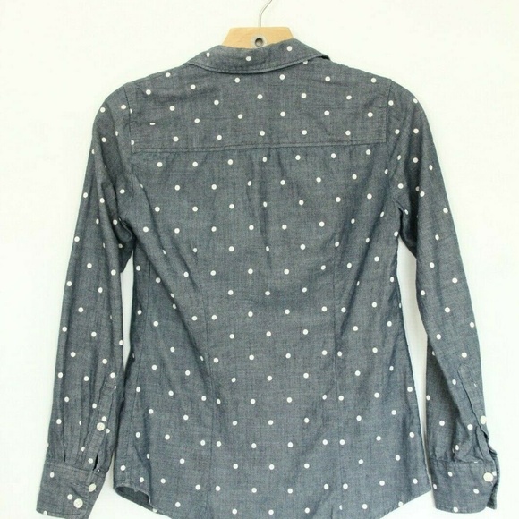 J Crew Chambray Classic Button Down polka dot Top - Picture 2 of 4